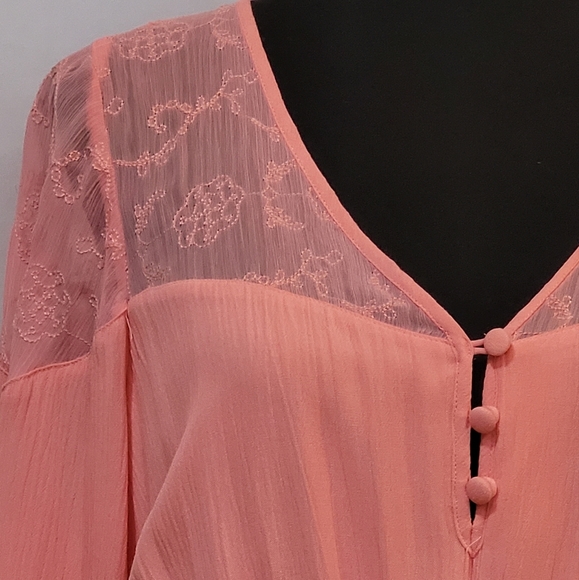 Torrid Pink Long Sleeve Sheer Shoulder Popover Skater Dress - Size 00 / M / 10 - Picture 5 of 8